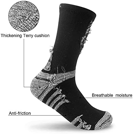 Mens Thermal Anti Blister Walking Hiking Work Socks Black Thick Cushioned Winter Warm Sports Cotton Socks for Men Size 9-12 uk Heavy Duty Wicking Trekking Camping Support Athletic Crew Socks 5 Pairs