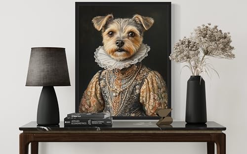 Image of Border Terrier Victorian Queen Black Framed Wall Art Print Poster, Dog Pet Lover Picture Painting Artwork Bedroom Living Room Office Dining Room 150D (Border Terrier Victorian Queen, 10 inchL x 8 inchW, Black Frame)