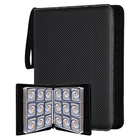 Fabulway 9 Pocket Trading Card Binder,Card Binder 900 Pockets Sports Cards Game Card Collection Binder Card Holder Binder Card Storage Album with Sleeves and Zipper (Black-900 Pockets) Cover