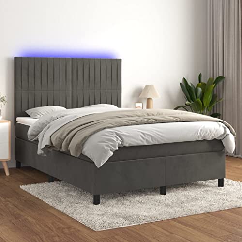 OHOOWOO Boxspringbett mit Matratze & LED Dunkelgrau 140x190 cm Samt,Deluxe Boxspringbett mit Samtbezug, LEDBeleuchtung und Taschenfederkernmatratze für himmlischen Schlaf
