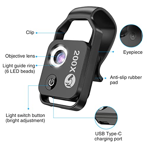 Microscope For Phone 200X Mini Universal Clip Usb Pocket Microscope With Phone Microscope Hd Optical Lens And Magnifying Digital Microscope For Iphone Android Phone With Led Ligth For Adult & Children #TOP1