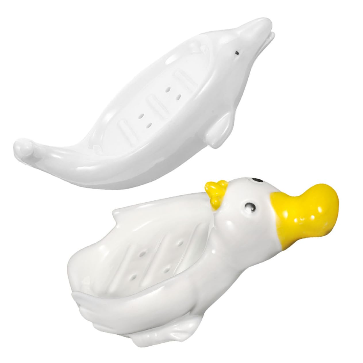 Diseño de Animal Marino Jabonera de Cerámica, 2 Piezas en Color Claro