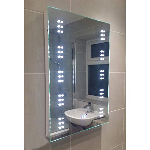 Warmiehomy Modern Illuminated LED Bathroom Mirror with Lights Shaver Socket Demister and Sensor Wall Mounted 70x50cm (700x500x53mm)