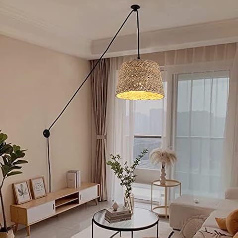 Modern Hand Woven Bamboo Pendant Lighting for Kitchen Island, Plug in Cord Ceiling Hanging Wicker Lamp, Rattan Basket Chandelier Bamboo Light Fixture for Living Room Dining Room Restaurant(Hat Shape) Cover