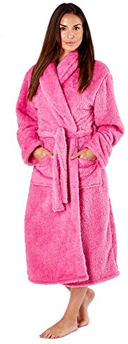 Ladies Fleece Dressing Gown Robe Navy Blue Pink Purple Fuschia - Size 10 12 14 16 18 20 22 24