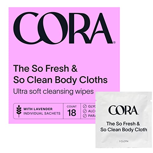 Cora All Over Clean Body Wipes, 18 Count, Soothing Aloe, Coconut Oil, Chamomile, Free of Glycerin, Fragrance, Alcohol, Parabens, Sulfates, Dyes, Bleach, Phenoxyethanol