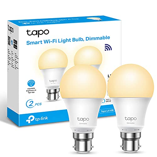 Tapo Smart Bulb, Smart Wi-Fi LED Light, B22, 8.3W, Energy saving, Works with Amazon Alexa and Google Home, Dimmable Soft Warm White, No Hub Required - Tapo L510B(2-pack)[Energy Class F]