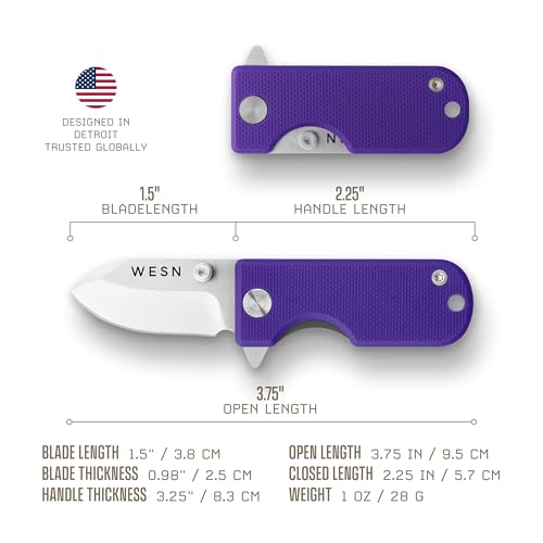 Image of WESN Microblade Premium Folding Pocket Knife - 1.5 inch D2 Steel Blade, Compact Titanium EDC Knife with G10 Handle, Manual Thumb Stud, Deep Carry Clip - Lightweight Everyday Carry (Violet /Titanium)