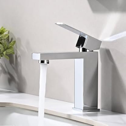 Foto di Rubinetto Lavabo Monoleva Cromo Miscelatore Monocomando per Bagno con Altezza del Beccuccio di 110 MM con Aeratore Anticalcare e Cartuccia Ceramica, Design Moderno, Senza Piombo