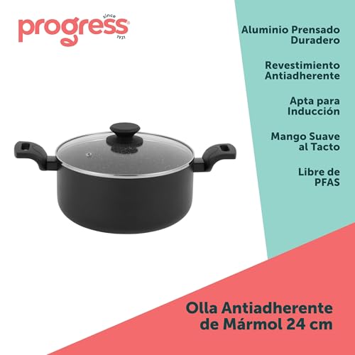 Miniatura 2 de Progress Bw12920eu7 Cerámica De Mármol 24 Cm Cote Con Tapa Olla De Cocina Antiadherente Con Recubrimiento De Mármol Metálico Cerámica, Inducción Adecuada, Aluminio Prensado Ligero