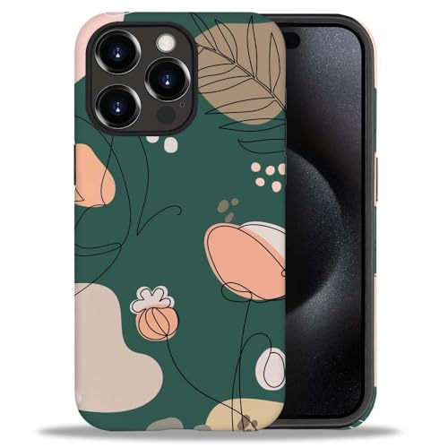 yicomon Compatible with iPhone 15 Pro Max Case, Green Boho Butterfly Flowers Pattern Print Matte Phone Case Durable Fashion Funny Liquid Silicone Case Soft Anti-Scratch Shockproof Protective Cover