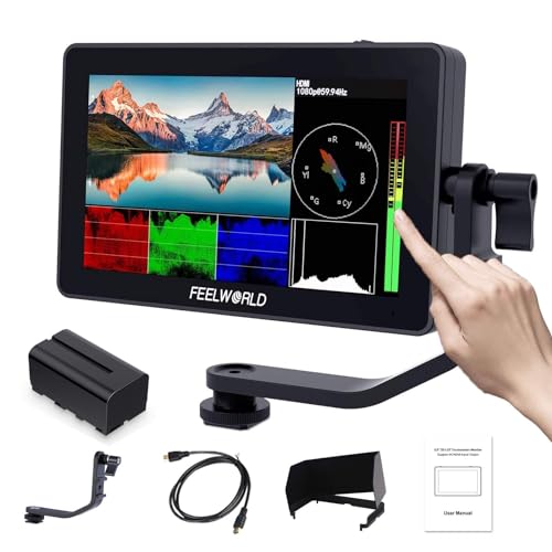 FEELWORLD F6 Plus V2 +NP-F750�o�b�e��+�J�����r�f�I ���j�^�[ �^�b�`�X�N���[�� 6�C���` 4K HDMI �o��/���� �M�� ��჌�t�J�����B�e�m�F�p HD 1920 x 1080 IPS �r�f�I�s�[�N�t�H�[�J�X�A�V�X�g 3D 