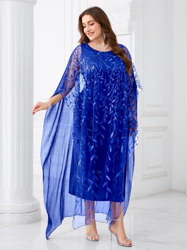 Image of Plus Size Sparkly Formal Evening Gown Sequin Cape Overlay Mother of Bride Dress Wedding Guest Cocktail Party