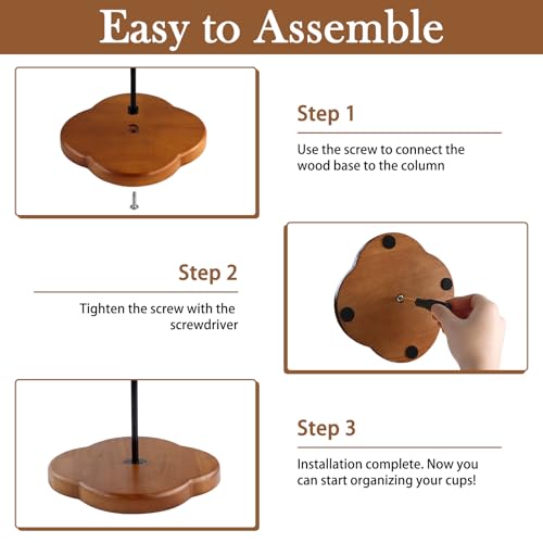 OT-NVWOZR Coffee Cup Holder, Mug Tree Mug Holder with 4 Hooks, Mug Stand for Counter with Thickened Base, Black Mug Storage Rack for Kitchen Coffee Bar Accessories Tabletop Home - Image 4