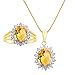Set ciondolo e anello abbinati con diamanti e citrino in argento placcato oro giallo .925 - Stile designer Halo ispirato alla principessa Diana immagine