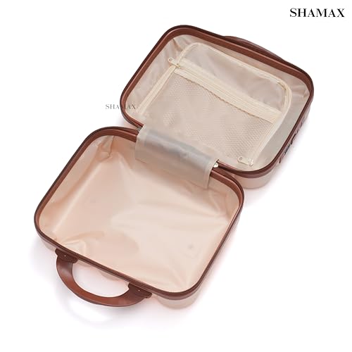 Image of SHAMAX Hard Shell Mini Luggage Cosmetic Case - Portable Vanity Case (30x30x15 cm) Travel Makeup Organizer with TSA Number Lock, Gift for Women and Girls (Beige Brown)