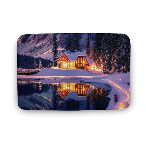 玄関マット室内 オーロラ森の小屋 泥落としマット 滑り止め 50x80cm 大判 カーペット 耐摩耗性 吸水 ドアマット バスマット ふわふわ 柔らか 洗える 抗菌防臭 足拭きマット 廊下 洗面所 掃除 ラグマット オールシーズン適用 水洗い お手入れ簡単