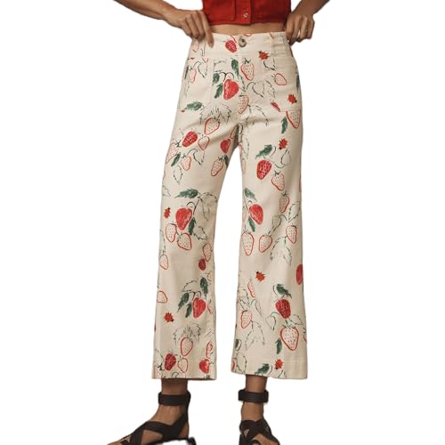 Muineobuka Women Y2k Fruit Print Jeans Graphic Print High Neck Straight Leg Denim Pants Aesthetic Jeans Summer Streetwear