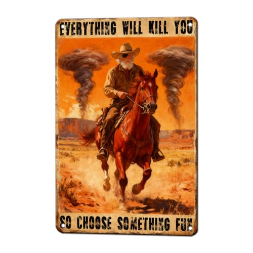 KIYOYO weathered old cowboy portrait metal tin sign