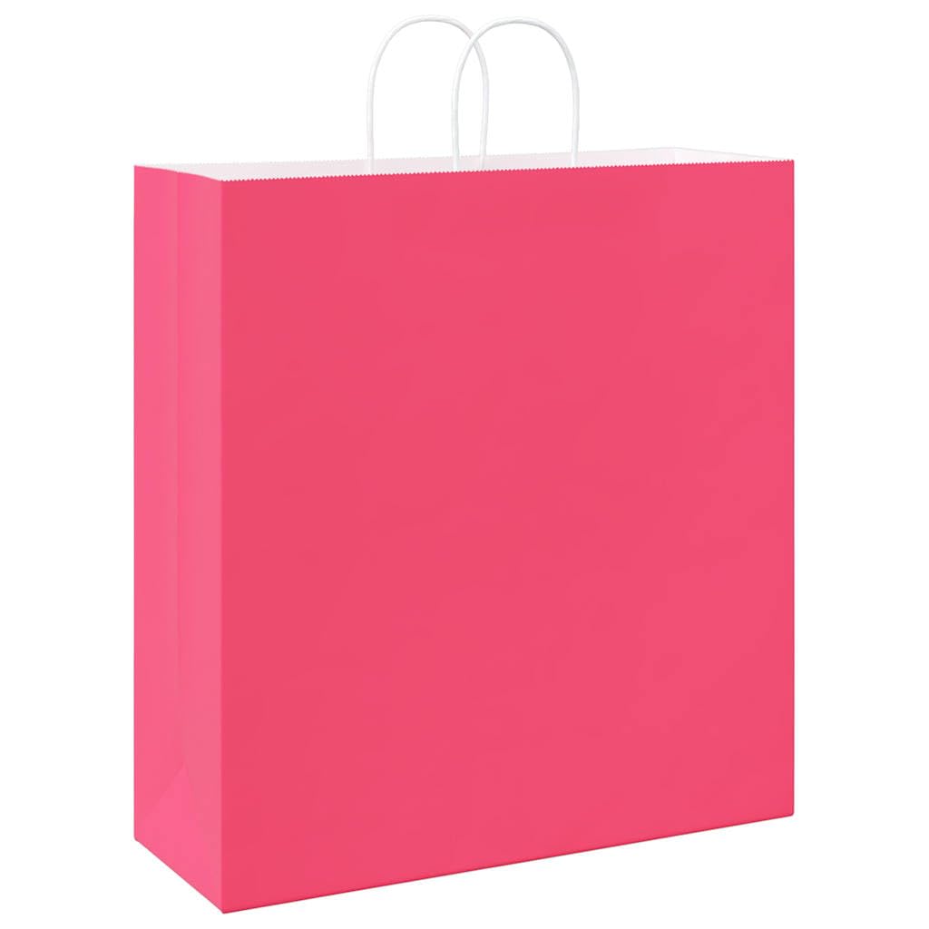 QUAHEAS Bolsas de papel rosa con asas de cuerda de papel, 45 x 17 x 48 cm, papel de estraza 250 unidades, bolsas de regalo, bolsas de fiesta con cordón, para cumpleaños, bodas, Navidad, Pascua