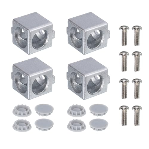 uxcell 4Set 20x20x20mm 2-Way Corner Bracket Cube, Aluminum Alloy Block for 2020 Series Aluminum Extrusion Profile with Screws