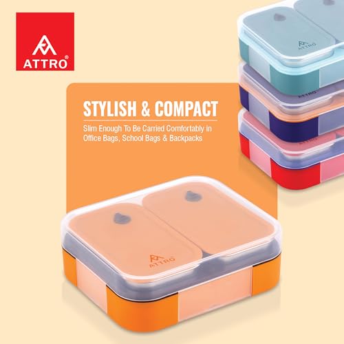 Image of ATTRO Admire 2 Insulated Lunch Box | 2 Removable Stainless Steel Containers with Lids | BPA-Free, Food Grade, Leak-Proof| Ideal for School, Office & Outdoor Use| 800ml, Tangy Orange