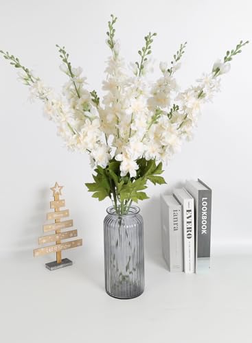 INSUNSIX 6PCS Champagne Silk Flowers Artificial Delphinium 33" Long Stem Flowers for Tall Vase Ivory White Faux Flowers for Wedding Centerpieces for Home Decor Indoor (Champagne)