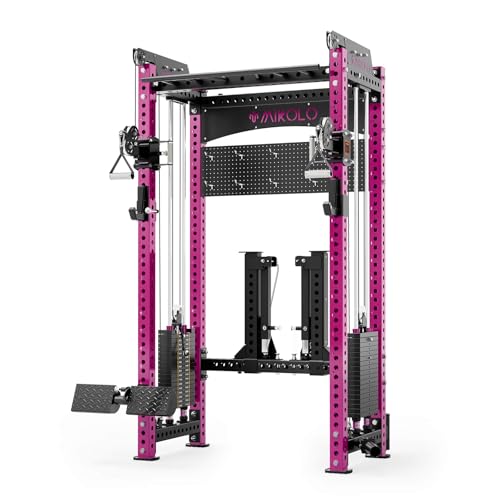 Mikolo Anubis-2.0 Elite Power Cage, 2000LBS Power Rack with Cable Crossover System, Multi-Function Squat Rack with with Aluminum Pulley System for Fitness Home Gym (Pink)