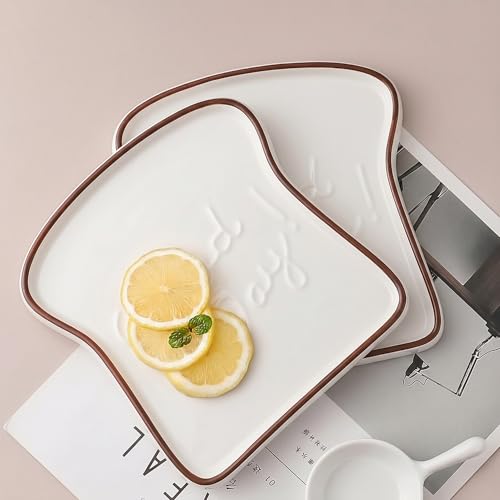 Image of Ceramic Toast Shape Serving Plate | Snack Plate for Breakfast | Decorative Dessert Plate | Microwave Safe Ceramic Plate | Unique Shaped Plate for Kitchen | Gifting Plate | Brown | 2 Piece
