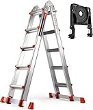 Soctone Ladder 17Ft, A Frame 5 Step Extension Ladder 330 lbs Weight Rating with Multi Position & Removable Tool Tray with Stabilizer Bar, Telescoping La dder for Household or Outdoor Work