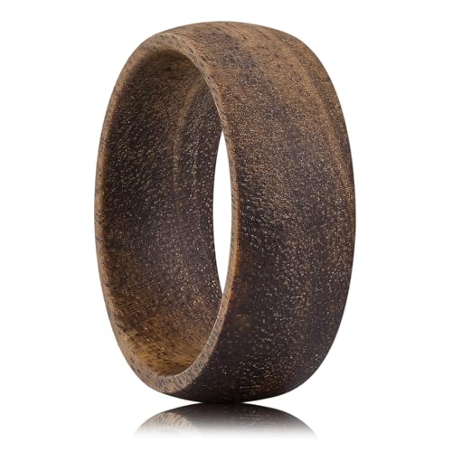 King Will Wooden Wedding Band for Men Women-8mm Width Natural Brown Acacia Wood Wedding Ring in Domed Style Comfort Fit and Promise Ring Size 9