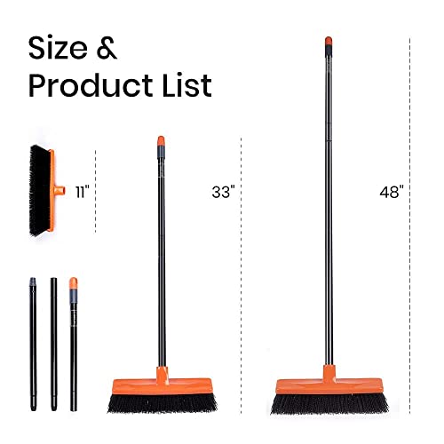 Small Multi-Surface Push Broom For Outdoor,Indoor Sweeping - 50"-59" Telescopic Handle - 12" Wide Bristles #TOP5