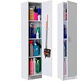 HABITMOBEL Armario con colgadores escoberos Despensero Auxiliar de Madera de 1 Puerta Blanco