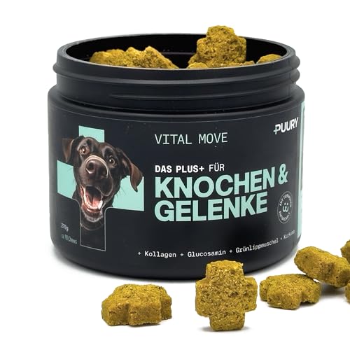 PUURY® Gelenk-Komplex für Hunde | Unterstützt Knochen & Gelenke | Leckerer als Gelenktabletten | Mit Grünlippmuschel, Kollagen, Kurkuma, Glucosamin, Lachsöl | 90 Leckerlis (270g), 3 Monatsvorrat