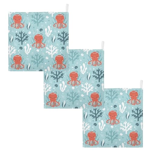 Image of vvfelixl Baby Muslin Washcloths Octopus Swimming Underwater Baby Burp Cloths Cotton Baby Face Towel for Newborn Infants Boys Girls Soft and Absorbent 11.8 X 11.8 in, 3 Pack
