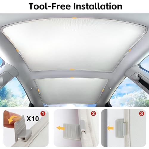 Image of Tesla Model 3(2020-2025) Double-Layer Glass Sunshade Roof Red-Film Crystal Coatings,Easy Install with Clips, Foldable & Storage Bag UV Blocking Tesla Accessories Gray