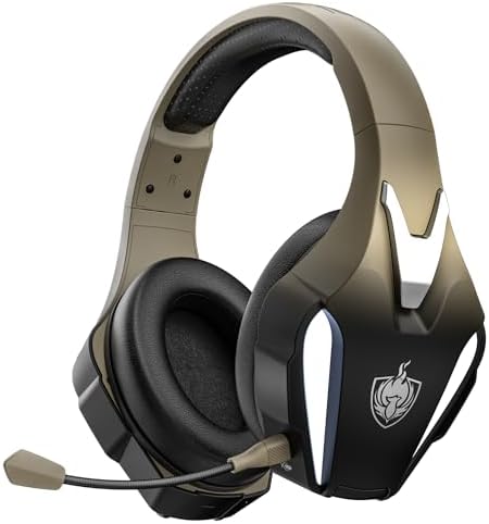 PHOINIKAS Wireless Gaming Headset for PS4 PS5 PC Switch, Wireless Gaming Over Ear Headphones with Detachable Noise Canceling Mic, 7.1 Stereo Sound, Only 3.5mm Wired Mode for XboxSeires -Dazzle Gold