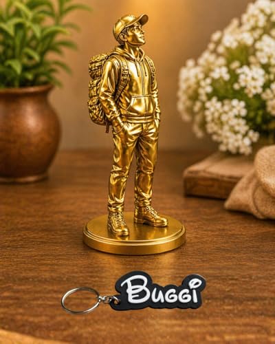 Image of Customized 3D Couple Statue from Photo | Wedding Personalized Miniature Figurine + Free Name Keychain (Gloden, 20 CM)