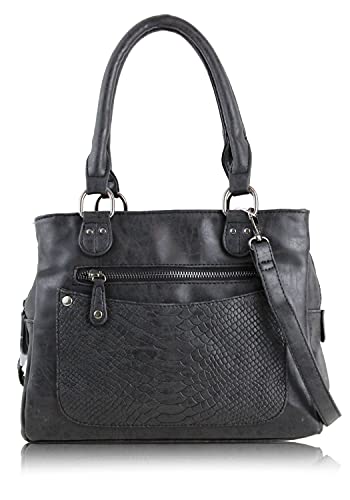irisaa Damen Handtasche, Henkeltasche mit vielen Fächern, Umhängetasche Hobo Schultertasche Vintage Look mit abnehmbarem Schulterriemen, Damen Tasche:Schwarz new