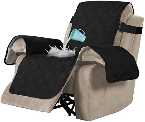 100% Waterproof Recliner Chair Cover Furniture Protectors for Recliners Sofa Cover Slipcovers for Leather Sofa Protect from Pets/Kids with Elastic Strap and Non Slip Backing (Recliner 22", Black)