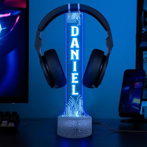 Giantbighands Personalized RGB Light-Up Headphone Holder for Desk, Custom Gaming Headset Holder with LED Lights, Game Room Decor, Cool Gamer Gift for Boyfriend, Streamer Gift, Christmas Home Decor