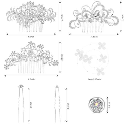Accesorios para el cabello de novia con 56 piezas de horquillas en U y peines de perlas 3