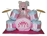 Batería de pañales en color rosa. Regalo original bebé niña - tarta de pañales - tarta pañales original