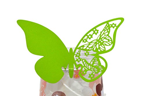 Lot de 50 marque-places en forme de papillon scintillant découpé au laser pour décoration de fête de mariage (vert gazon)