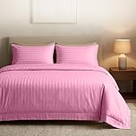 Casabella Satin Stripe Duvet Cover Sets, Luxurious Double Pink Bedding with Stripes,Double Duvet Cover Set,Hotel Quality Double Duvet Set & Pillowcases, Pink Satin Stripe Double Duvet Cover