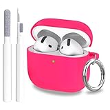Aircawin for Airpods 4 Case Cover,Shockproof Case for Airpods 4th Generation Case Cover 2024,Premium Silicon Case with Keychain and Cleaing Pen for Wireless Earphones,Headphone Accessories-Fushcia