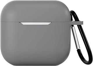 جراب حماية سيليكون ناعم مع حلقة مفاتيح لسماعات آبل ايربودز الجيل الرابع (2024)، رمادي