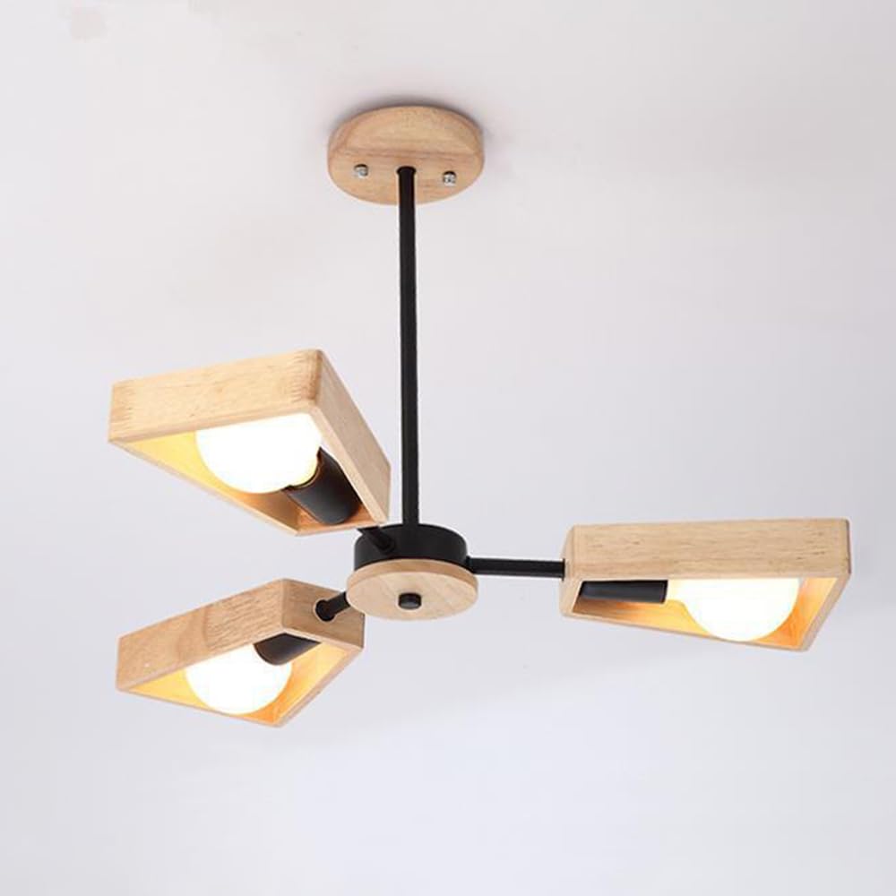 Lustre de salon blanc et bois réglable avec douille E27 pour îlot de cuisine