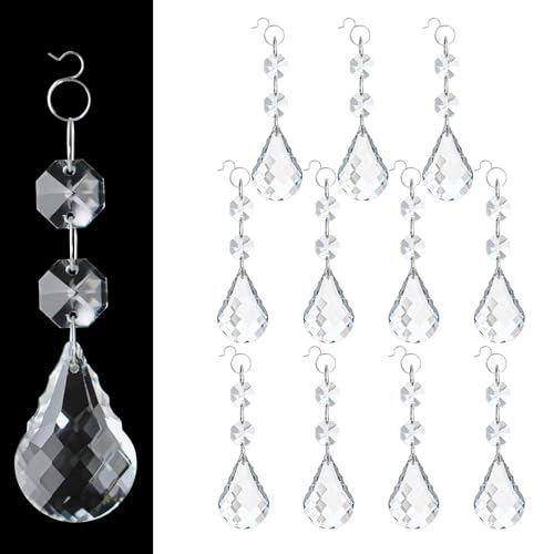 Kehail 12 Pcs 38mm Clear Crystal Teardrop Pendants with Hook,