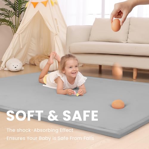 Image of Baby Play Mat for Floor,1.3 inch Thick Memory foam Tummy Time Mat,79 inchx158 inch Extra Large Soft Velvet Nursery Rug,Non Slip Safe for Crawling,Toddlers,Infants,kids,Tatami Style for Living Room(Light Grey)